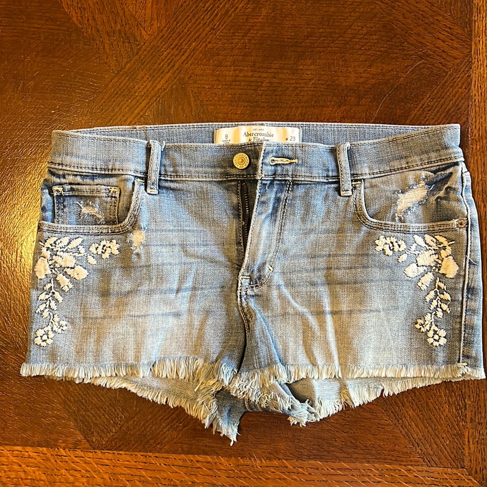 Abercrombie & Fitch denim shorts with white embroidery